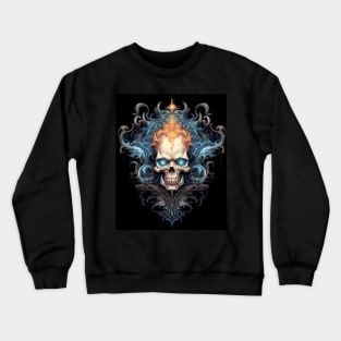 Skull on Blue Fire: Baroque Vintage Ornament Background Crewneck Sweatshirt